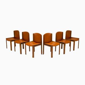 Model 300 Dining Chairs in Oak and Leather by Joe Colombo for Pozzi, Italy, 1965, Set of 6