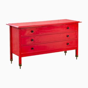 Red Chest of Drawers in Wood and |Brass by Carlo de Carli for Luigi Sormani