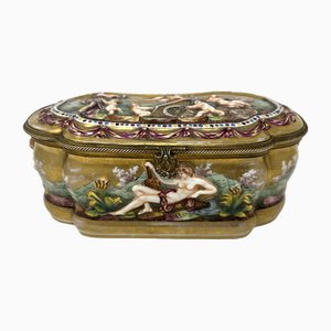 Antikes Neapel Capodimonte Porzellan Vergoldete Kommode oder Schmuckkästchen Schatulle