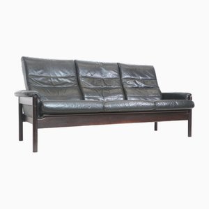 Danish Black Leather 3-Seater Sofa, 1960s