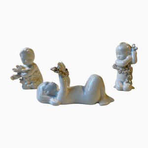 Figurines en Porcelaine Blanche et Dorée Ocean Kids par Sadolin and Jespersen pour Bing & Grøndahl, 1950s, Set de 3