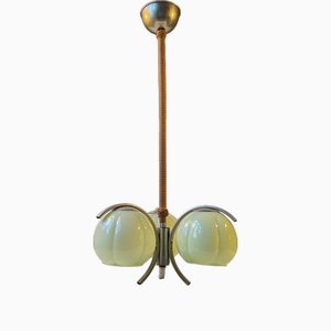 3-Armed Functionalist Ceiling Lamp with Light Green Shades, Germany, 1930s