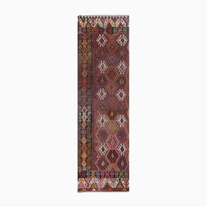 Alfombra de corredor Kilim turca vintage roja