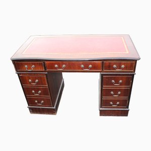 Serpentine Mahogany Pedestal Desk with Red Leather, 1960s