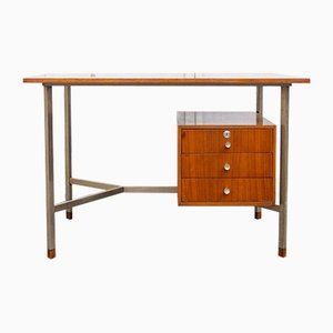 Nickel-Plated Metal and Teak Desk, Italy, 1960s