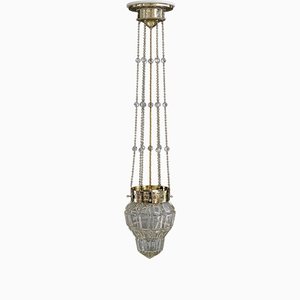 Hammered Pendant with Glass Shade, Vienna, 1920s