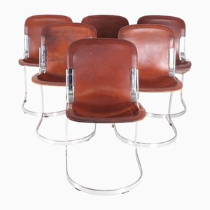 Chromed Leather and Chrome Metal Chairs, 1970s, Set of 6