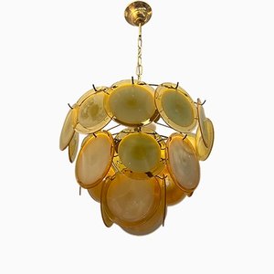 Lámpara de araña con forma de disco de cristal de Murano, años 70