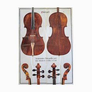 Vintage Lithographs of a 1777 Violine, a 1580s Cello and a 1730s Cello by Clarissa Bruce & Richard Valencia for The Strad, Set of 3