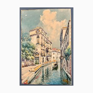 Landschaft von Venedig, 1890er, Aquarell, gerahmt