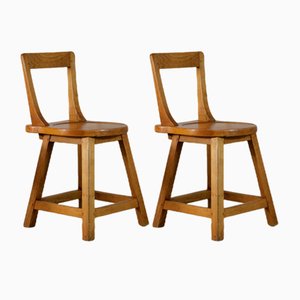 Set of Brutalist Wooden Stools, France, 1960s