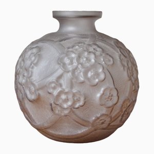 Art Deco Satin White Vase in Pressed Glass Molded, 1930s