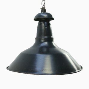 Lampada a sospensione vintage industriale smaltata blu e nera, Francia