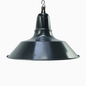 Lampada a sospensione vintage industriale smaltata blu e nera, Francia