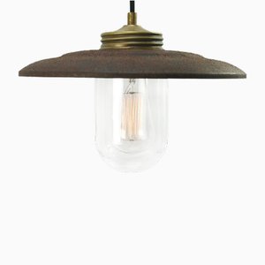 Vintage Rust Iron, Brass and Clear Glass Pendant Light