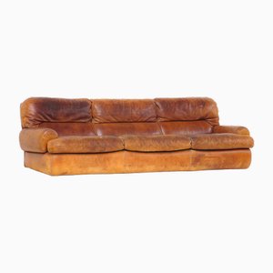 3-Sitzer Lounge Sofa aus dickem Cognacfarbenem Büffelleder, 1970er