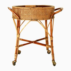 Bamboo and Viennese Straw Bar Cart, Italy, 1970s