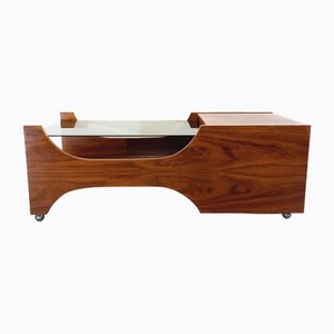 Bar Coffee Table on Rosewood Casters with Smoked Glass Top, 1960s