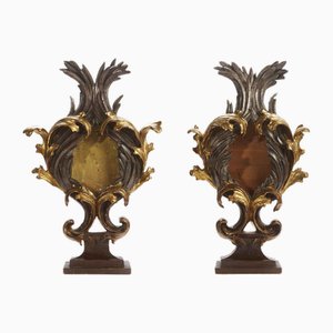 Large Gilt and Silver Plated Carved Wood Reliquaries, 1950s, Set of 2