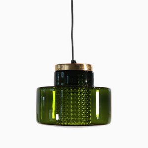 Green Glass Hanging Lamp with Crystal attributed to Carl Fagerlund for Orrefors, 1960s