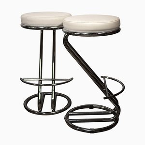 Tabourets de Bar Mid-Century en Vinyle Blanc et Chrome, 1960s, Set de 2