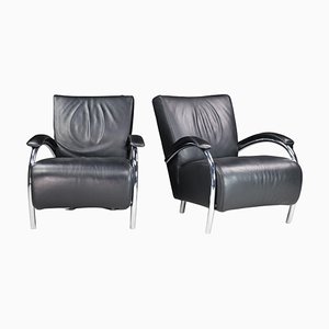 Leather & Chrome Lounge Chairs for Molinari, Italy, 1980s, Set of 2