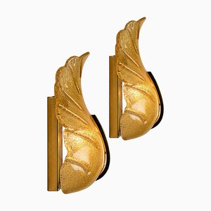 Glass Leaf Wall Sconces by Carl Fagerlund for Orrefors, 1960s, Set of 2