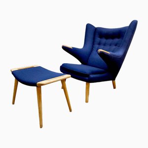 Danish Papa Bear Lounge Chair and Ottoman by Hans J. Wegner for PP Møbler, Set of 2