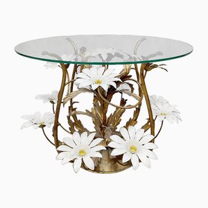 Hollywood Regency Brass Coffee Table with Flowers, Italy, 1960s