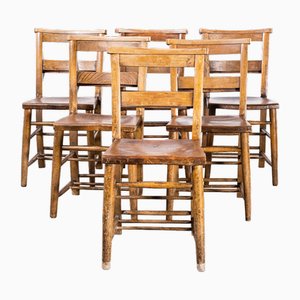 Church Chapel Dining Chairs in Ash, 1940s, Set of 6