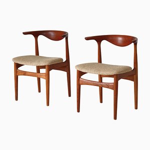 Set of Modern Danish Cowhorn Armchairs attributed to Knud Færch in Teakwood & Oak, 1960s