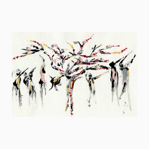 Parimah Avani, The Blossoming Freedom Tree, 2022, Tinta china y acrílico sobre papel