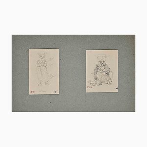 Léon Morel-Fatio, The Maid Portrait Diptych, Pencil on Paper, 19th Century