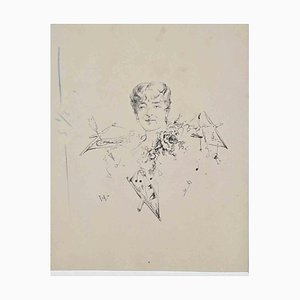 Adolphe Willette, The Lady, Ink on Paper, Late 19th Century