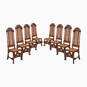 Oak High Back Chairs, 1890s, Set of 8