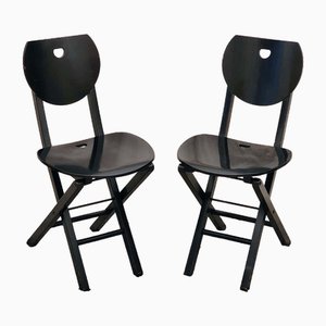 Postmodern Italian Black Wooden Folding Chairs, 1980s, Set of 2