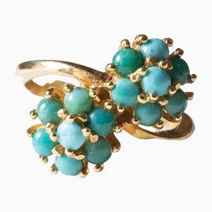 Vintage 18k Gold You and Me Ring with Turquoises, 1960s