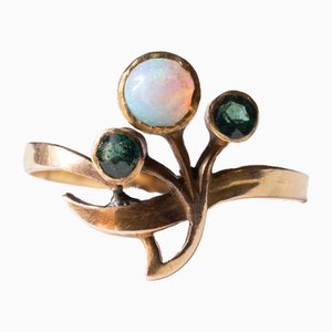 Antique 18k Gold Opal and Green Glass Paste Ring, 1920s