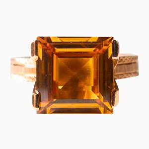 Vintage 18k Gold Cocktail Ring with Synthetic Orange Sapphire, 1960s