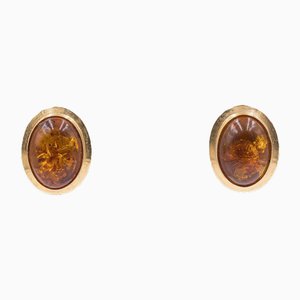 Vintage 18k Yellow Gold Amber Earrings, 1960s, Set of 2