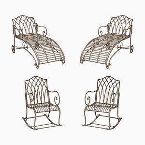 Iron Garden Chaise Lounges and a Rocking Armchairs, Set of 4