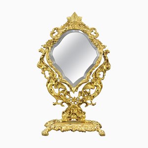French Louis XIV Style Bronze and Brass Faceted Table Mirror, 1920s