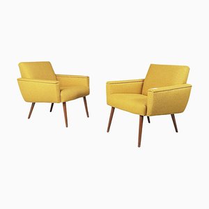 Mid-Century Modern Italian Armchairs in Yellow Fabric & Wood, 1960s, Set of 2