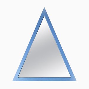 Modern Italian Triangular Wall Mirror with Light Blue Wooden Frame, 1980s