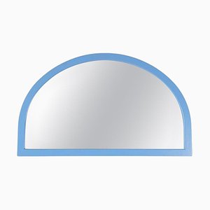 Modern Italian Semicircle Wall Mirror with Light Blue Wooden Frame, 1980s