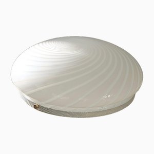 Large Vintage Murano Vetri White Swirl Ceiling Lamp, 1970s