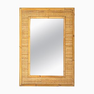 Specchio da parete rettangolare in bambù e vimini, Italia, anni '60