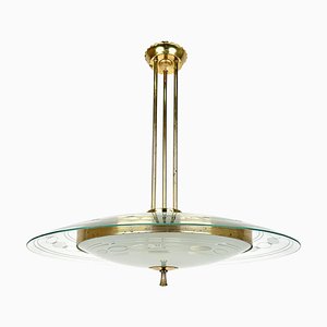 Brass and Glass Ceiling Light attributed to Pietro Chiesa for Fontana Arte, Italy, 1950s