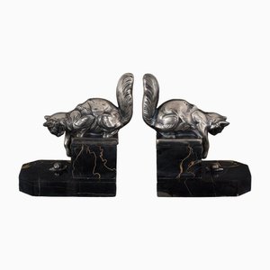 Cats with Snails Bookends in Spelter by Hippolyte Moreau, 1930s, Set of 2