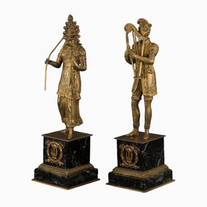 Figurines Restauration en Bronze Doré, Set de 2